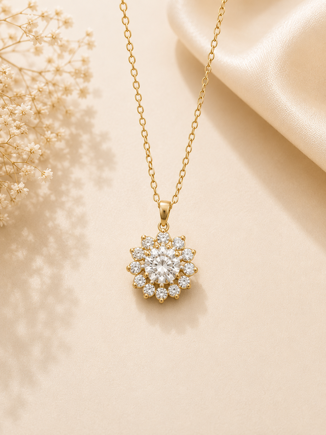 Crystal Bloom Pendant Necklace – Gold