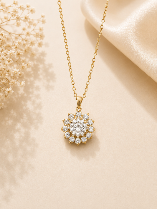 Crystal Bloom Pendant Necklace – Gold
