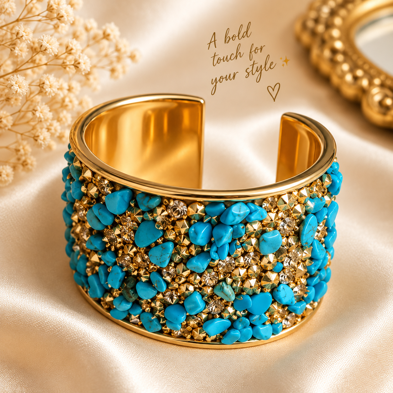 Luxury Stone Cuff Bracelet | Statement Wide Bangle | UK Stock