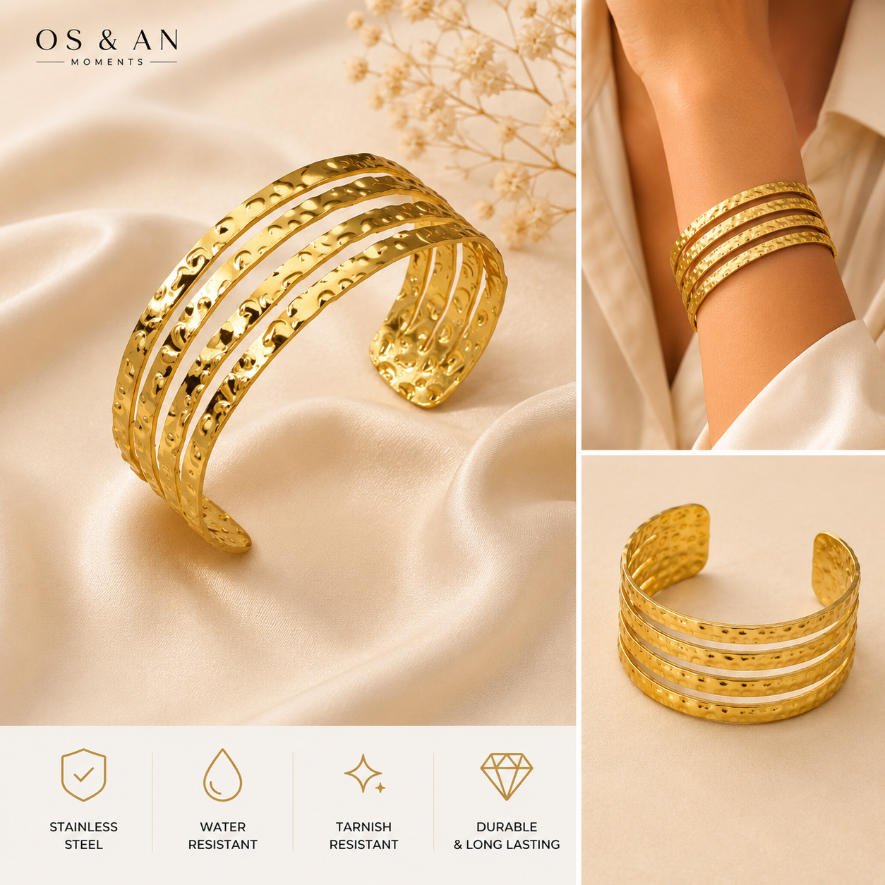 Gold Hammered Cuff Bracelet