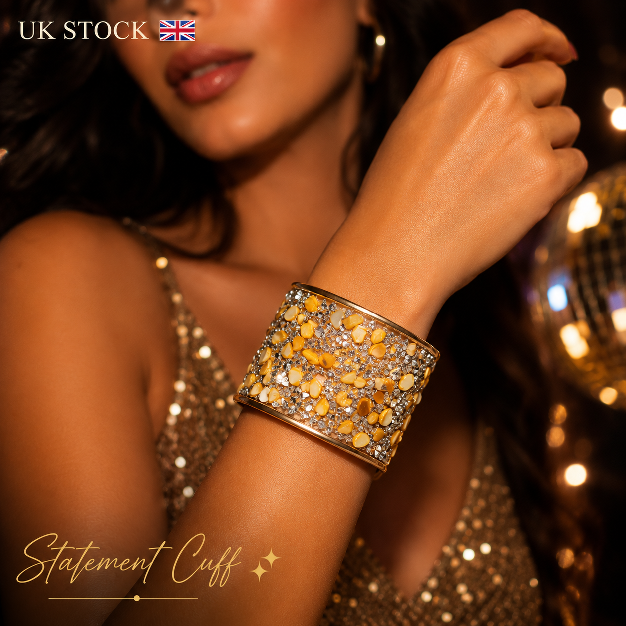 Luxury Stone Cuff Bracelet | Statement Wide Bangle | UK Stock