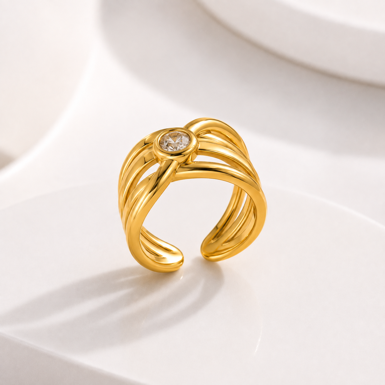 Golden Twist Crystal Ring
