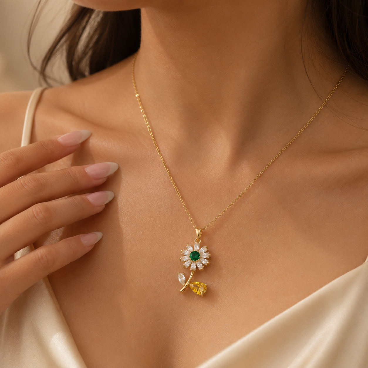 Gold Crystal Daisy Flower Necklace