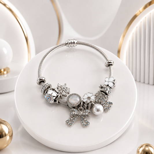 Sparkling Bow Charm Bracelet